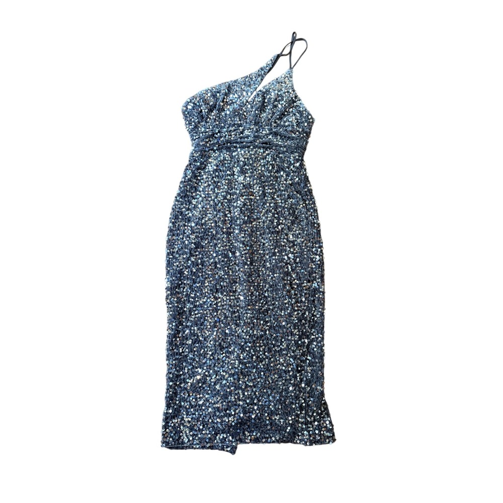 Here Comes‎ The Sun Sequin Dress Women Grey One Shoulder Cocktail SIZE S